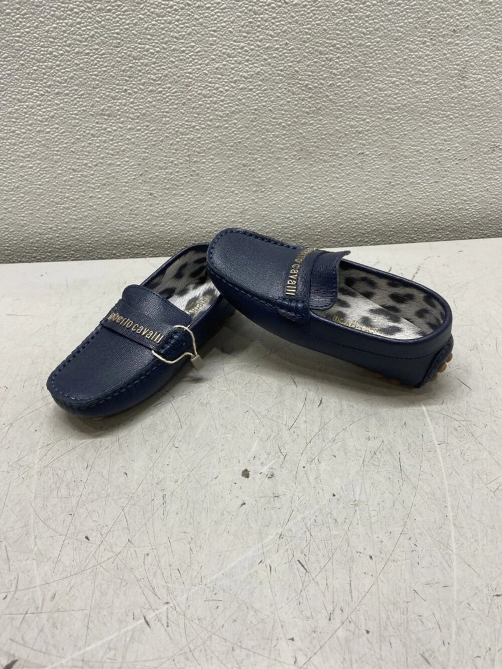 Roberto Cavalli Junior's Navy Blue Leather Moustache Loafer Size: 10.5 US